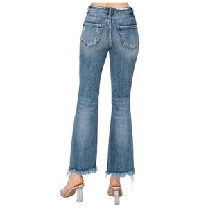 Risen High Rise Flare Jeans Raw Frayed Hem 15/32 Women’s